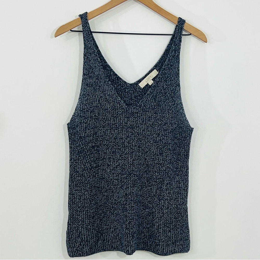 LOFT Ann Taylor Gray Textured Knit Tank Top 100% Cotton Sleeveless Minimalist M